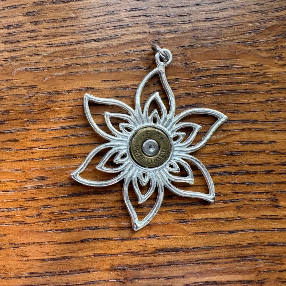 Silver Flower Pendant With Genuine Bullet Casing